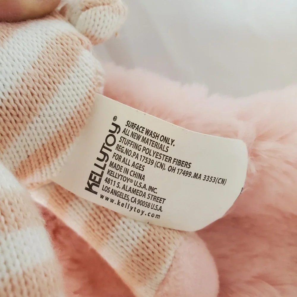 Kellytoy Pink Striped Bunny Rabbit Plush Lovey Rattle Pink Baby Security Blanket